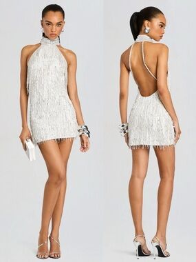 Retrofete Tori Mock Neck Crystal Embellished Mini Dress NEW with tags